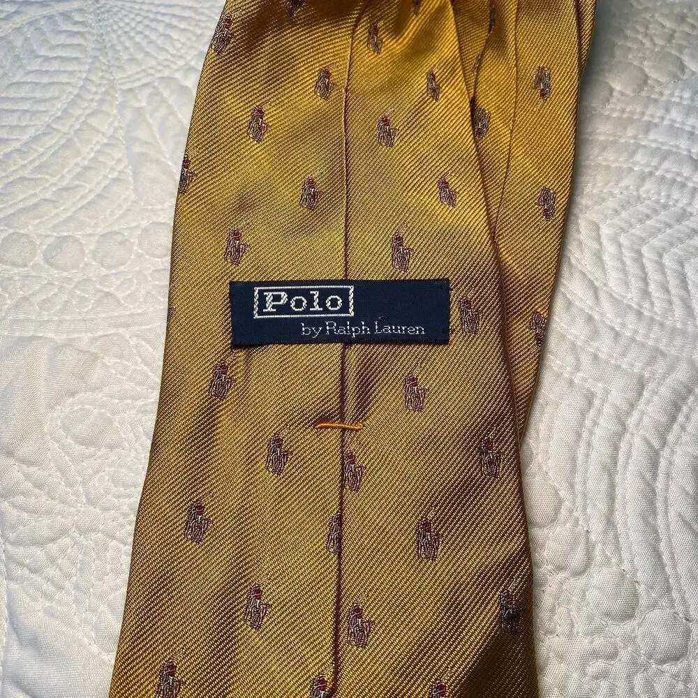 Polo Ralph Lauren Mens Yellow Silk NeckTie Jacquard Signature Pony Iconic 58